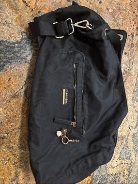 Calvin Klein Black Nylon Shoulder Bag with Gold Accent